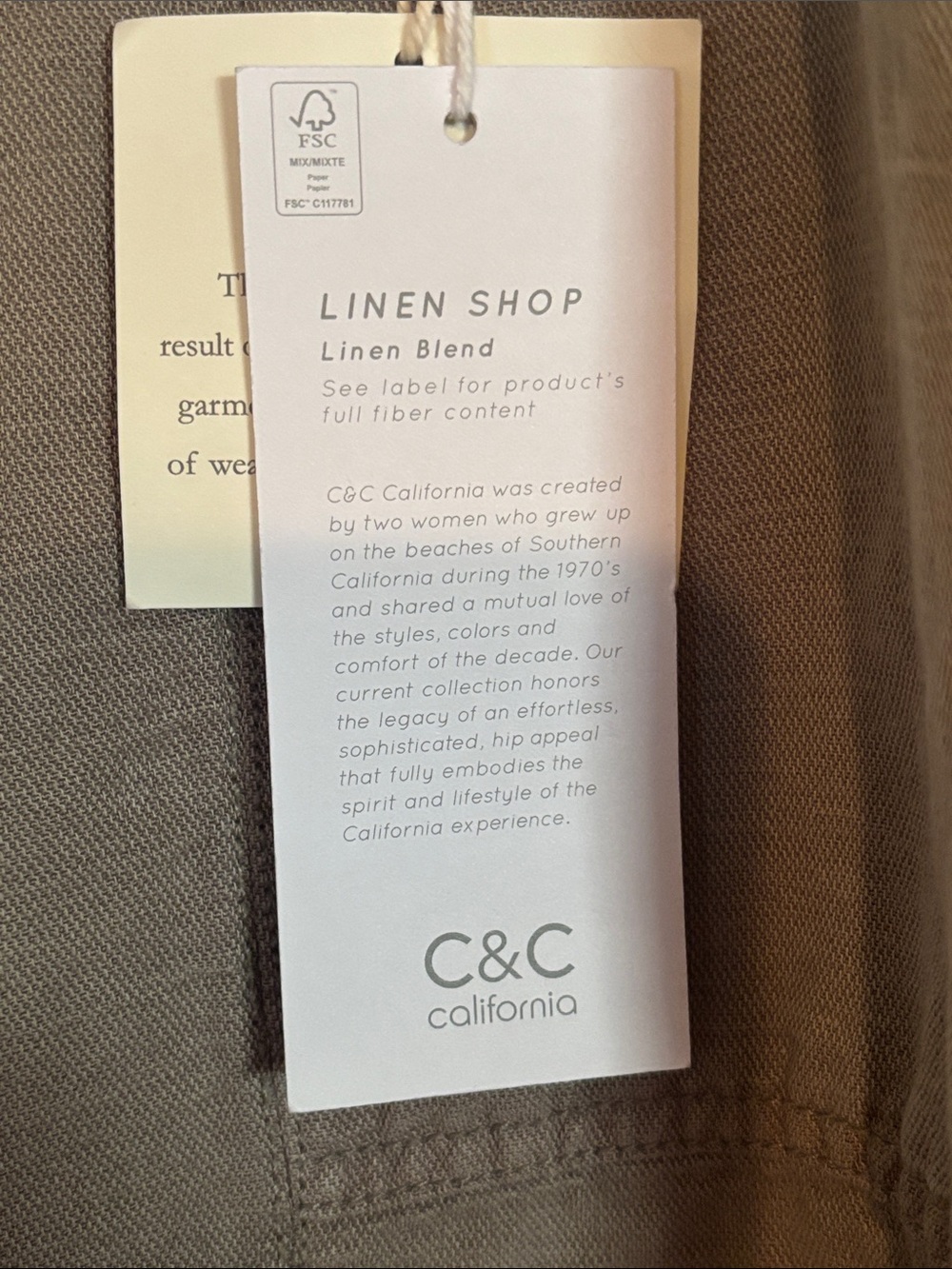C&C California Women's Olive Green Washed Linen Cargo Joggers w/Toggle Cuffs - Picture 3 of 12